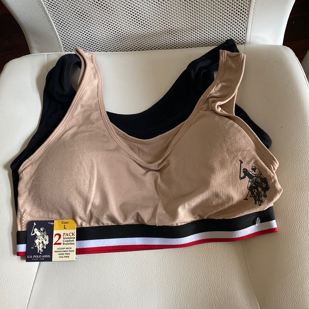US Polo sports bras tan and black size large